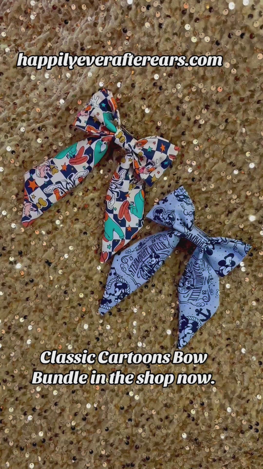 Two handmade and ready to ship French Tailer hairbows with Barrette backings on them. One bow is Pretty Goofy and the other is Steamboat. 