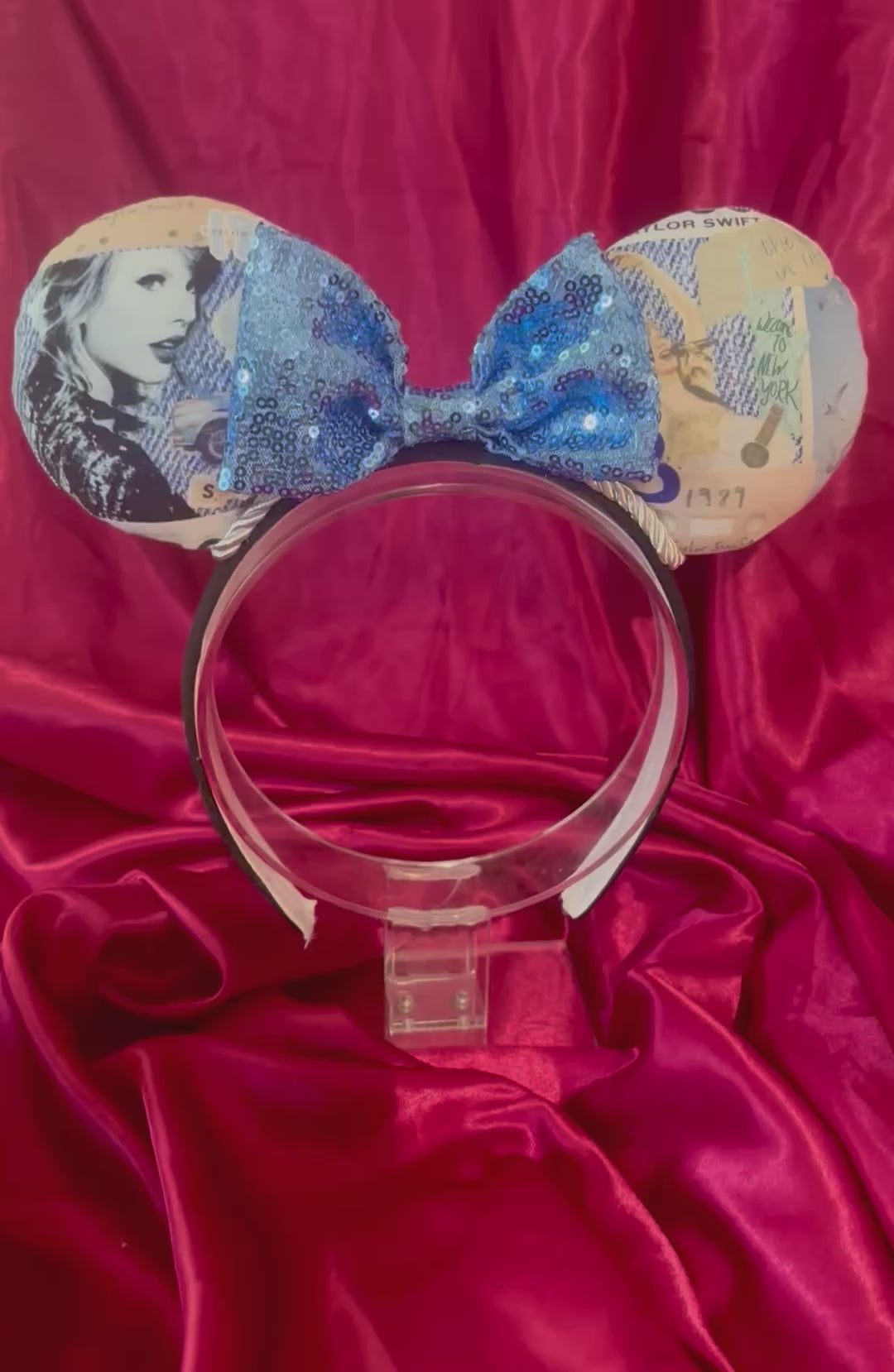 Handmade and ready to ship 1989 themed Mouse ears with images of Tay on a black poly cotton fabric universal sized headband. 