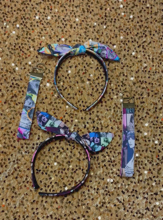 Swift Gift Bundle – Handmade Music-Inspired Headbands & Keychain Wristlet Set