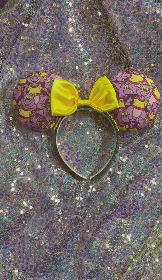 Mouse ears with your favorite imaginary purple dragon with a yellow satin bow 