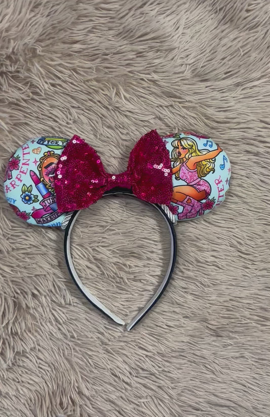 Short & Sweet Ears | Pink Collage Print Fan Headband