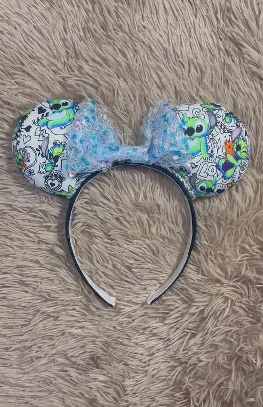 Neon Alien Ear Headband | Handmade Sequin Bow Headband