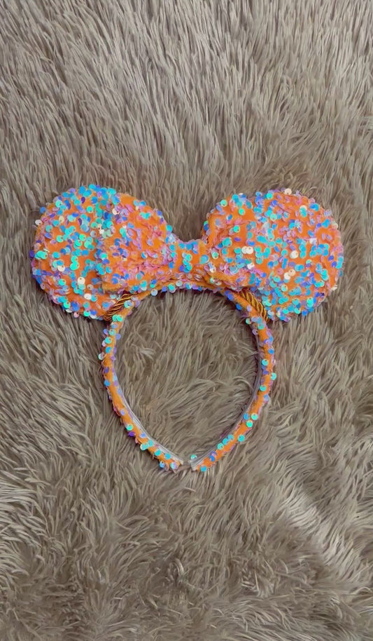 Orange Iridescent Sequin Ear Headband – Handmade