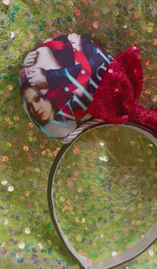 Twilight Inspired Mouse Ears - Handmade Disney Headband with Red Sequin Bow