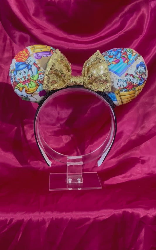 DuckTales Mouse Ears – Scrooge McDuck Inspired Handmade Disney Headband | Gold Sequin Bow