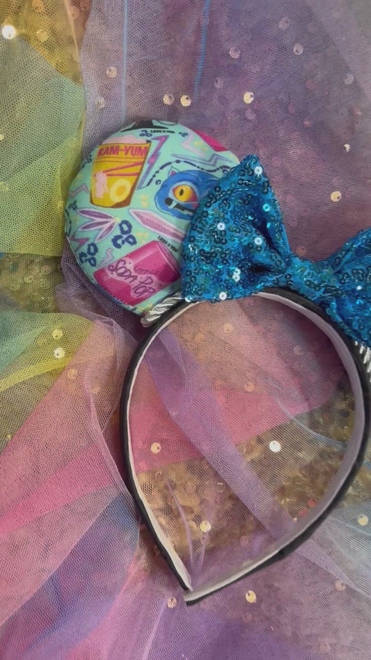 K-Pop Demon Hunters Inspired Mouse Ears | Purple Collage Headband with Sequin Bow